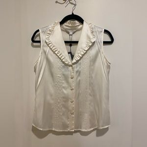 NWT new St John silk blouse / tank w/ ruffle collar & beautiful buttons - size 4